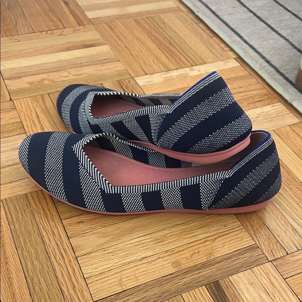 Rothy's Navy and White Striped Flats